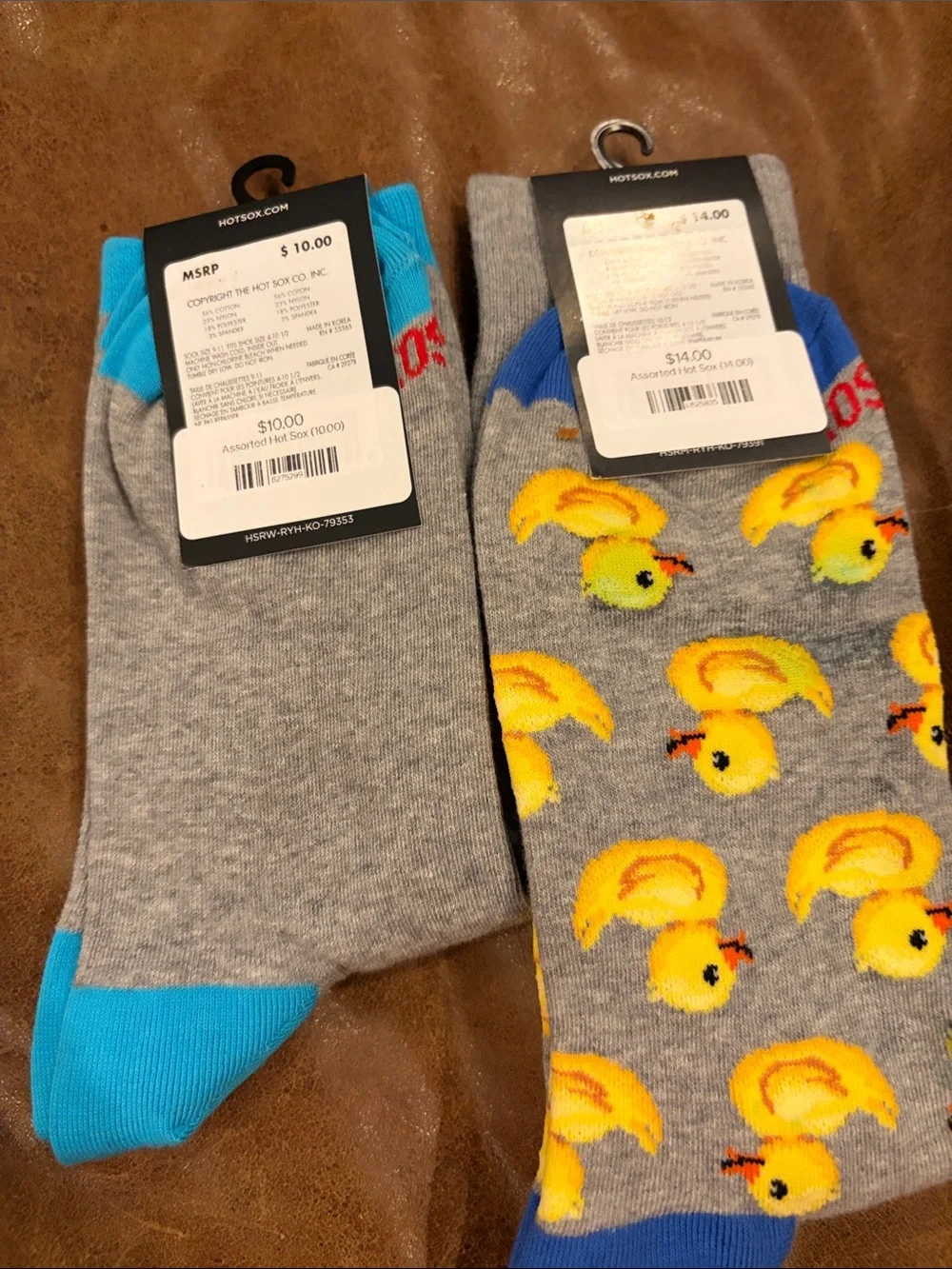 Hot Sox Gray Crew Socks with Yellow Duck Pattern - Men & Women